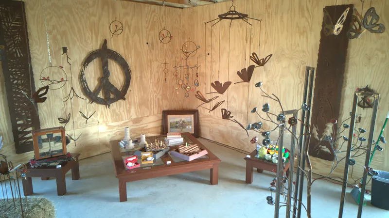 Artisan sculptures and decorative pieces in a vendor display