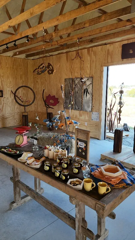 Small decorative objects arranged on a wooden table