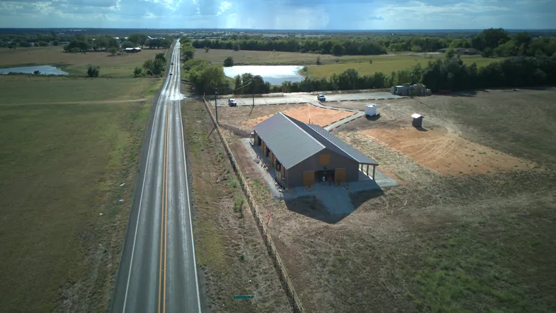 Aerial view of The Hive beside Highway 237