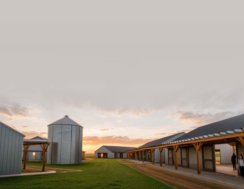 The Hive venue courtyard at sunset