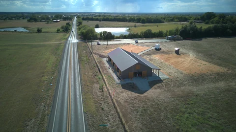 Aerial view of The Hive beside Highway 237