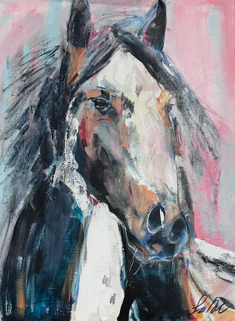 Expressive painting of a horse with layered colorful brushstrokes
