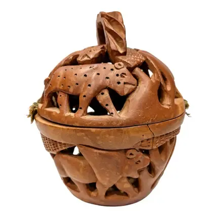 Carved wooden animal basket